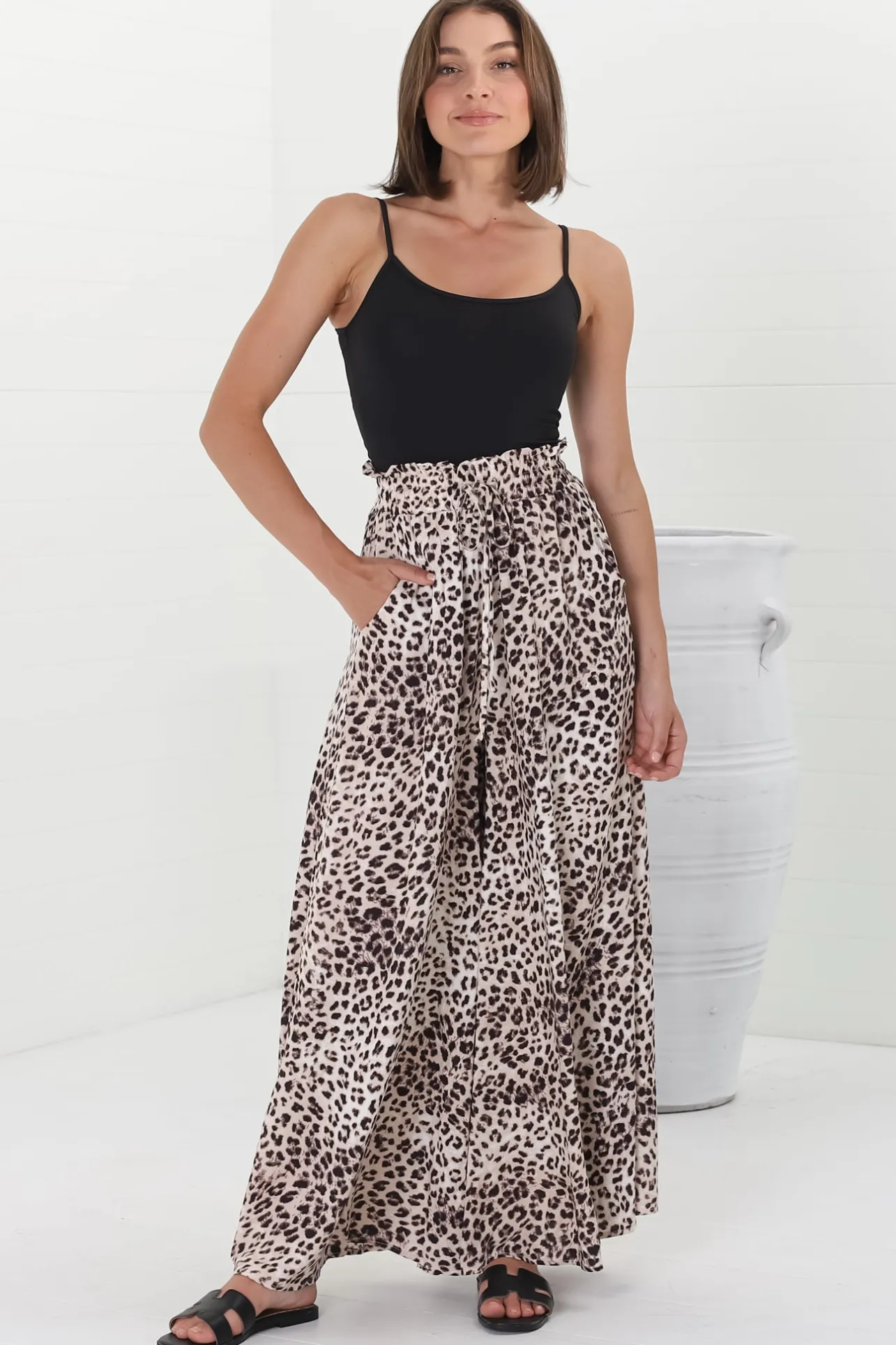 Archer Pants - High Waisted Wide Leg Pants in Tatum Print>Salty Crush