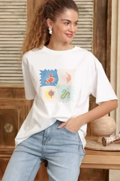 Arion T-Shirt - Crew Neck Relaxed Fit Graphic Tee in Sylas Print>Salty Crush Sale