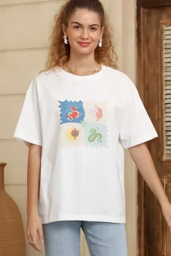 Arion T-Shirt - Crew Neck Relaxed Fit Graphic Tee in Sylas Print>Salty Crush Sale