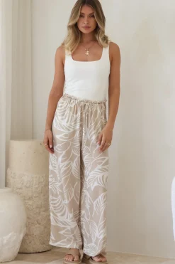 Armon Pants - Paper Bag Waist With Tie Wide Leg Pants In Jeani Print Beige><noscript><img width=