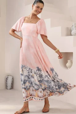 Ashby Maxi Dress - On or Off Shoulder A-Line Dress with Pockets in Armena Print><noscript><img width=