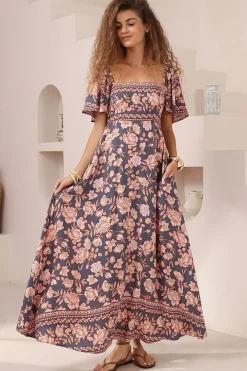 Ashby Maxi Dress - On or Off Shoulder A-Line Dress with Pockets in Leandra Print><noscript><img width=
