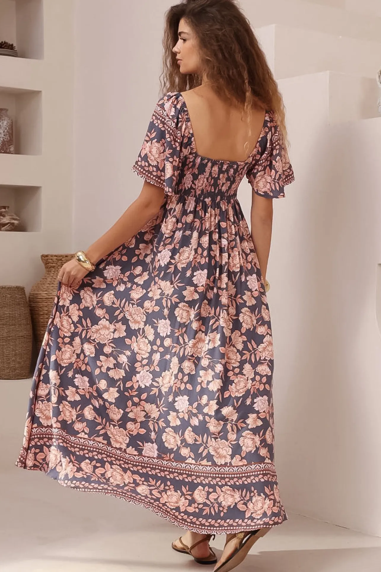 Ashby Maxi Dress - On or Off Shoulder A-Line Dress with Pockets in Leandra Print>Salty Crush Hot