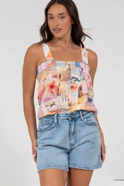 Aspa Top - Thick Adjustable Strap Button Front Crop in Ailani Print><noscript><img width=