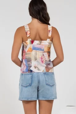 Aspa Top - Thick Adjustable Strap Button Front Crop in Ailani Print><noscript><img width=