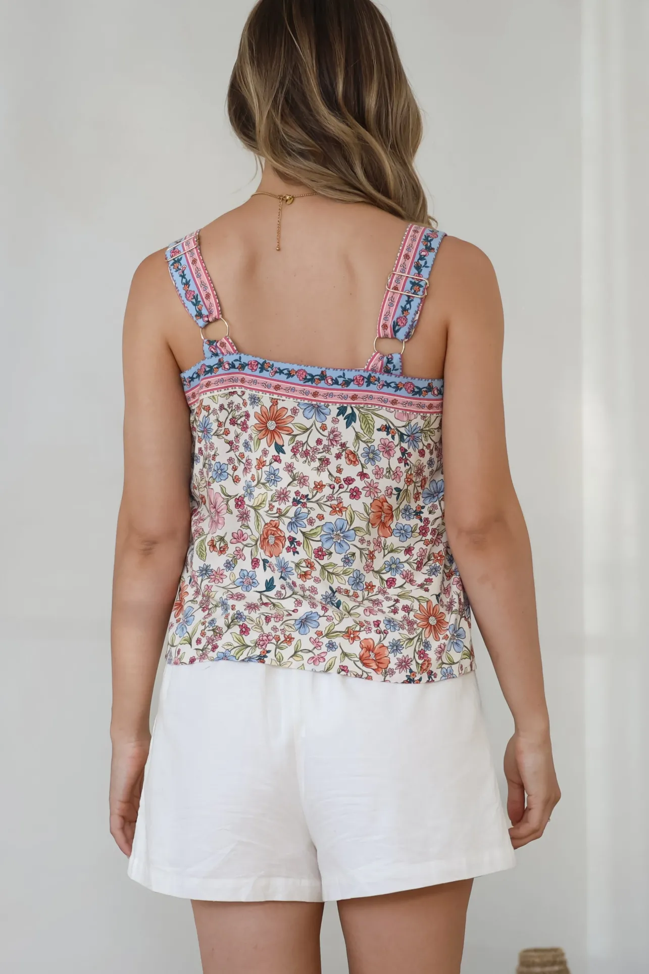 Aspa Top - Thick Adjustable Strap Button Front Crop in Scottie Print>Salty Crush Discount