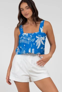 Aspa Top - Thick Adjustable Strap Button Front Crop in Aurie Print><noscript><img width=