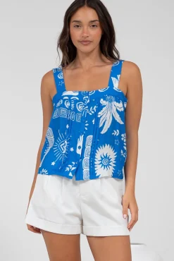 Aspa Top - Thick Adjustable Strap Button Front Crop in Aurie Print><noscript><img width=