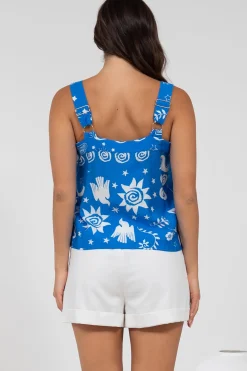 Aspa Top - Thick Adjustable Strap Button Front Crop in Aurie Print><noscript><img width=