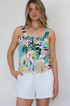Aspa Top - Thick Adjustable Strap Button Front Crop in Melora Print><noscript><img width=