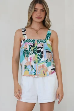 Aspa Top - Thick Adjustable Strap Button Front Crop in Melora Print><noscript><img width=