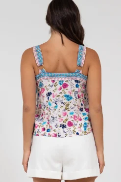 Aspa Top - Thick Adjustable Strap Button Front Crop in Gardner Print><noscript><img width=