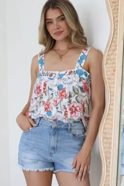 Aspa Top - Thick Adjustable Strap Button Front Crop in Safia Print><noscript><img width=