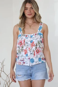 Aspa Top - Thick Adjustable Strap Button Front Crop in Safia Print><noscript><img width=