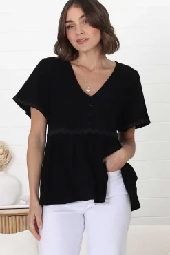 Aster Top - Pull Over Top with Rick Rack Detailing in Black>Salty Crush Discount