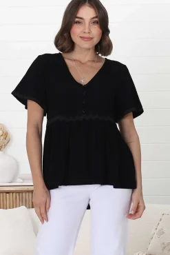 Aster Top - Pull Over Top with Rick Rack Detailing in Black>Salty Crush Discount
