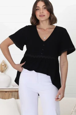 Aster Top - Pull Over Top with Rick Rack Detailing in Black><noscript><img width=