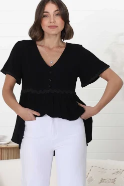Aster Top - Pull Over Top with Rick Rack Detailing in Black><noscript><img width=