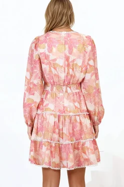 Audrey Mini Dress - Delicately Detailed Tiered A-Line Dress in Lola Print Pink><noscript><img width=