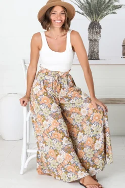 Avianna Pants - Paper Bag High Waisted Wide Leg Pants in Floral Print><noscript><img width=
