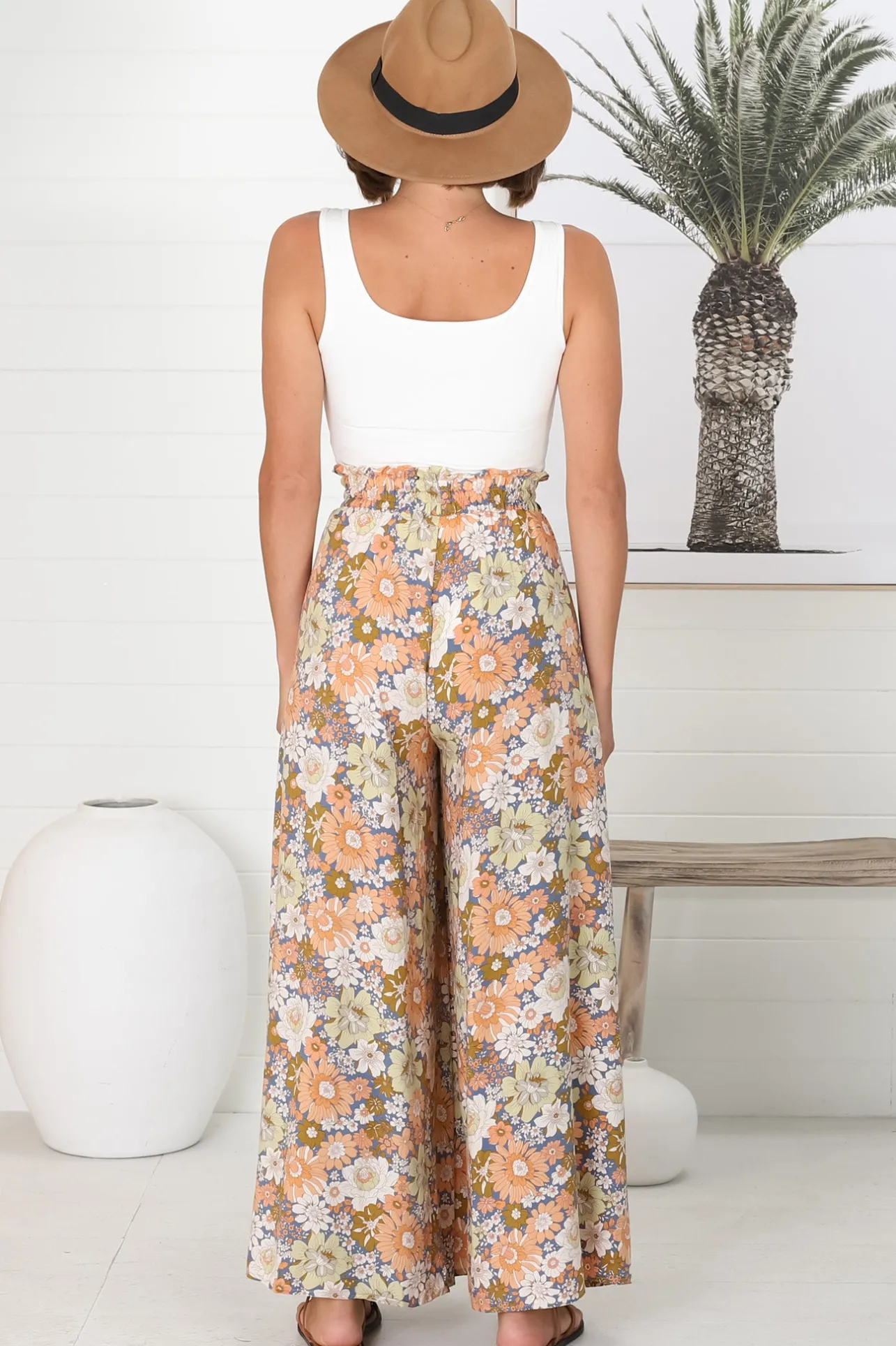 Avianna Pants - Paper Bag High Waisted Wide Leg Pants in Floral Print>Salty Crush Best