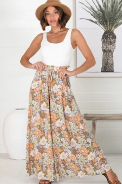 Avianna Pants - Paper Bag High Waisted Wide Leg Pants in Floral Print><noscript><img width=