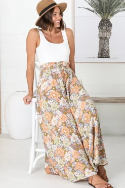 Avianna Pants - Paper Bag High Waisted Wide Leg Pants in Floral Print><noscript><img width=