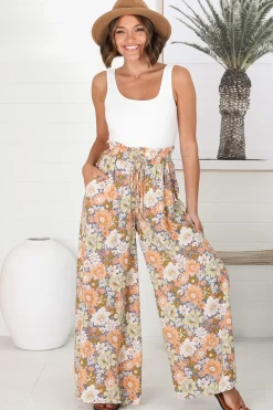 Avianna Pants - Paper Bag High Waisted Wide Leg Pants in Floral Print><noscript><img width=