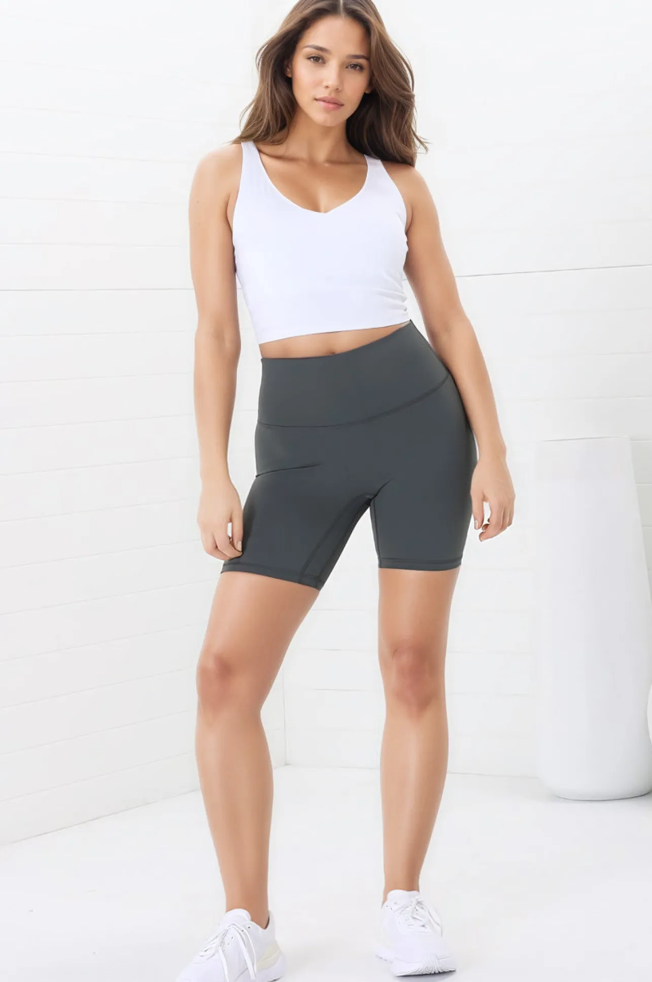 Axel Bike Shorts - Thick Highwaisted Band Bike Shorts in Spruce Green>Salty Crush Hot