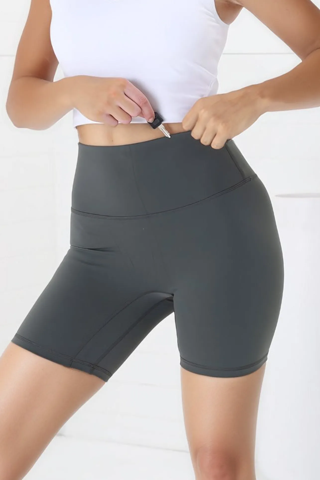 Axel Bike Shorts - Thick Highwaisted Band Bike Shorts in Spruce Green>Salty Crush Hot
