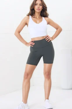 Axel Bike Shorts - Thick Highwaisted Band Bike Shorts in Spruce Green><noscript><img width=