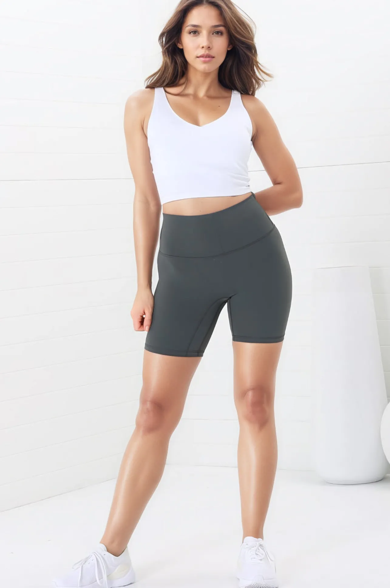 Axel Bike Shorts - Thick Highwaisted Band Bike Shorts in Spruce Green>Salty Crush Hot
