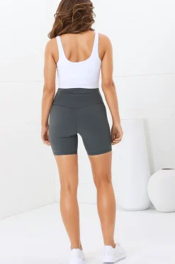 Axel Bike Shorts - Thick Highwaisted Band Bike Shorts in Spruce Green><noscript><img width=