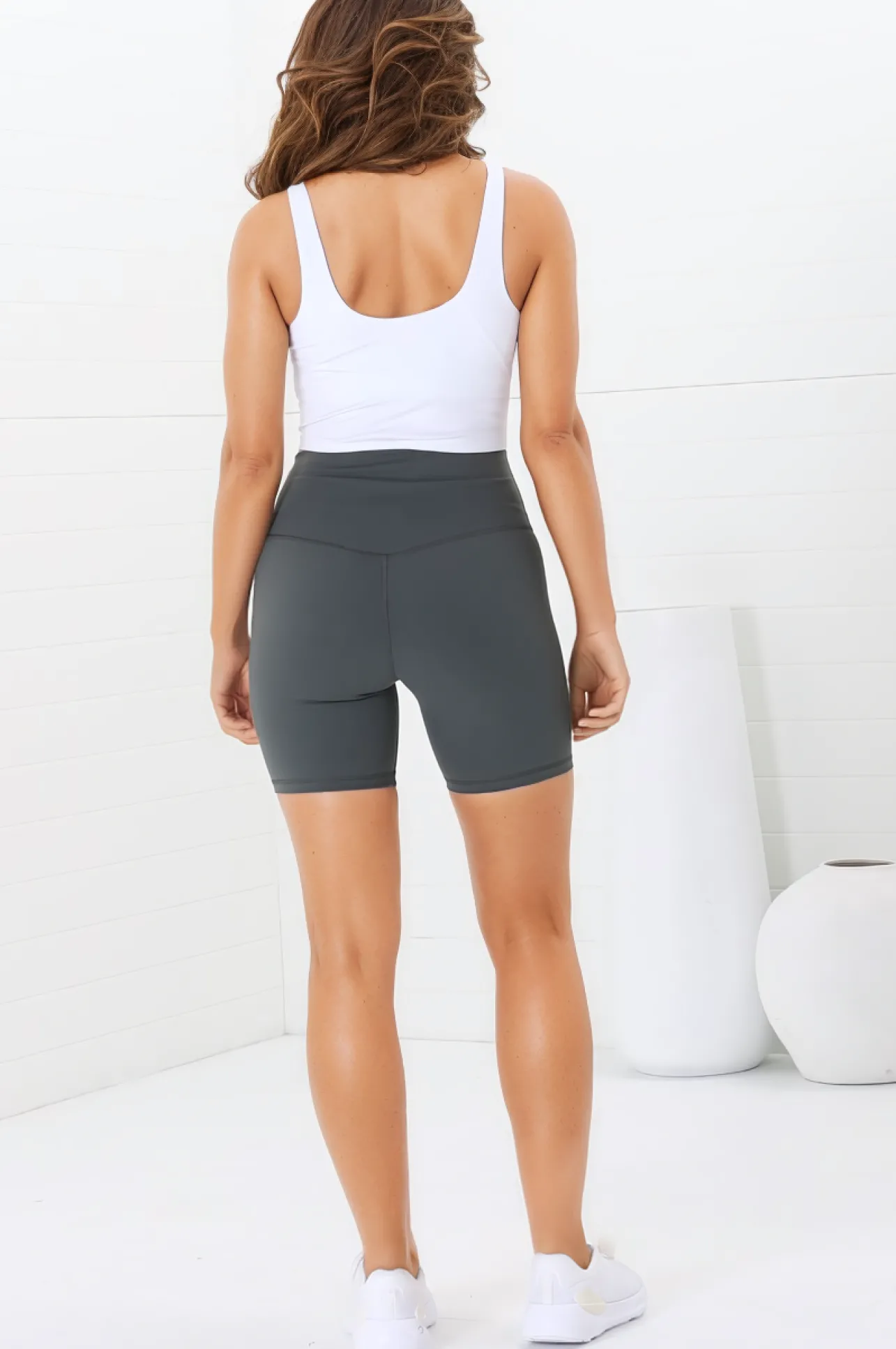 Axel Bike Shorts - Thick Highwaisted Band Bike Shorts in Spruce Green>Salty Crush Hot