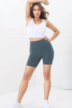 Axel Bike Shorts - Thick Highwaisted Band Bike Shorts in Grey Green>Salty Crush Hot