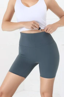 Axel Bike Shorts - Thick Highwaisted Band Bike Shorts in Grey Green><noscript><img width=