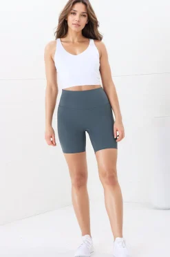 Axel Bike Shorts - Thick Highwaisted Band Bike Shorts in Grey Green><noscript><img width=