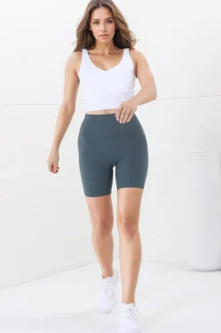 Axel Bike Shorts - Thick Highwaisted Band Bike Shorts in Grey Green><noscript><img width=