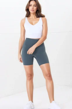 Axel Bike Shorts - Thick Highwaisted Band Bike Shorts in Grey Green><noscript><img width=
