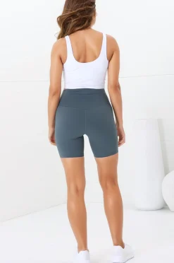 Axel Bike Shorts - Thick Highwaisted Band Bike Shorts in Grey Green><noscript><img width=