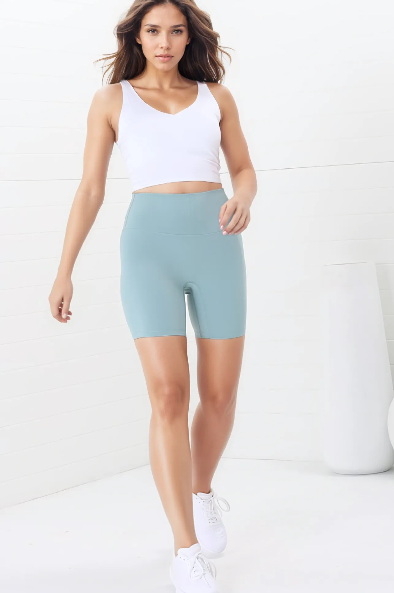 Axel Bike Shorts - Thick Highwaisted Band Bike Shorts in Frosted Green>Salty Crush Outlet
