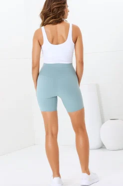 Axel Bike Shorts - Thick Highwaisted Band Bike Shorts in Frosted Green><noscript><img width=