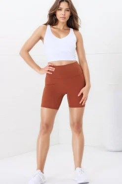 Axel Bike Shorts - Thick Highwaisted Band Bike Shorts in Tan>Salty Crush Best