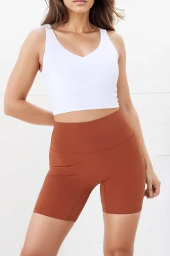 Axel Bike Shorts - Thick Highwaisted Band Bike Shorts in Tan><noscript><img width=