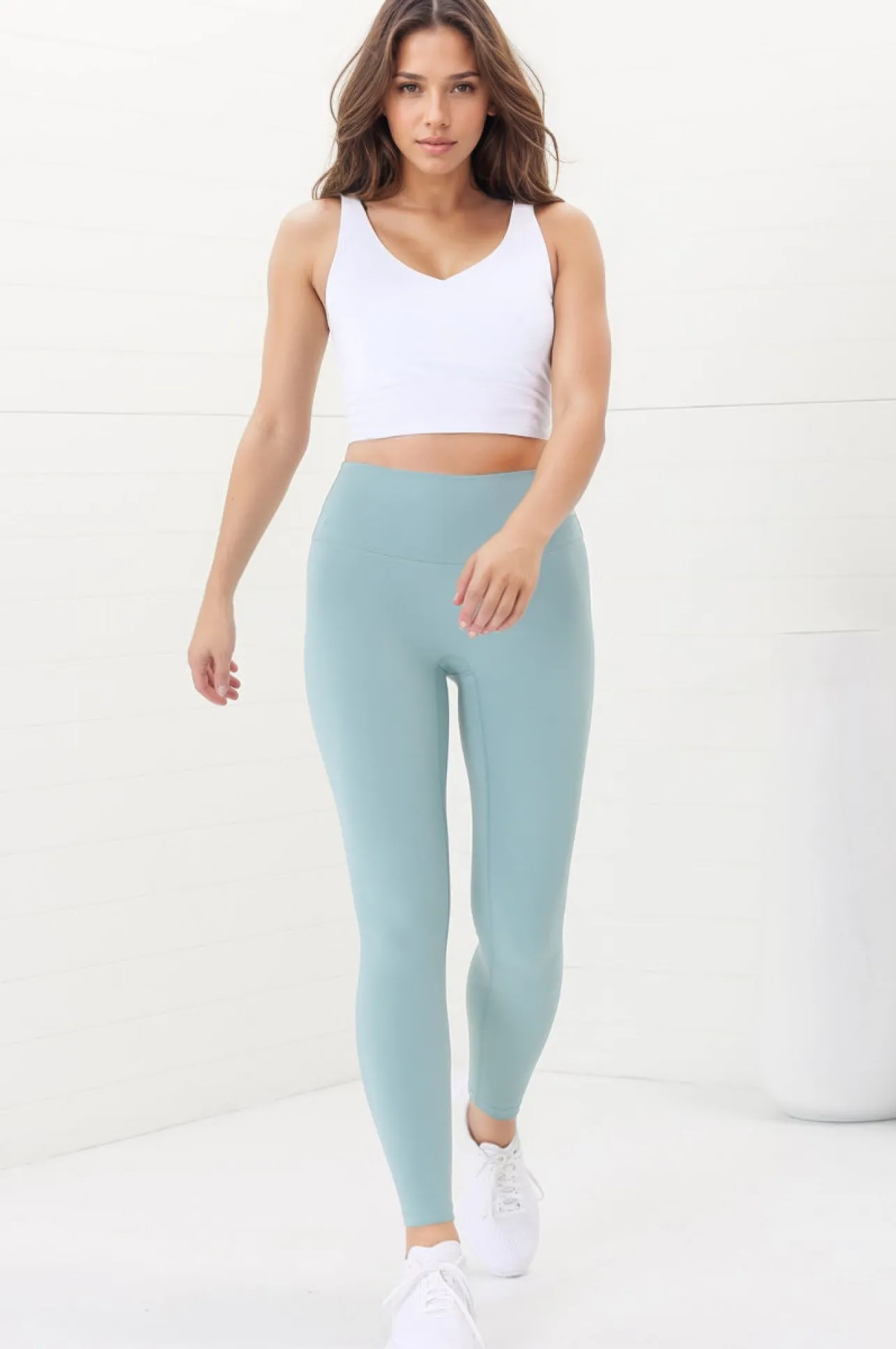 Axel Leggings - High Waisted Full Length Leggings in Frosted Green>Salty Crush Best