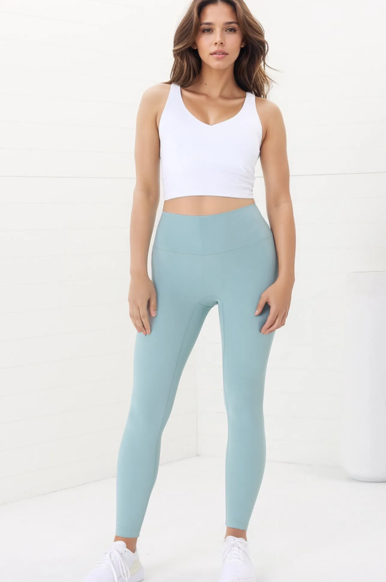 Axel Leggings - High Waisted Full Length Leggings in Frosted Green>Salty Crush Best