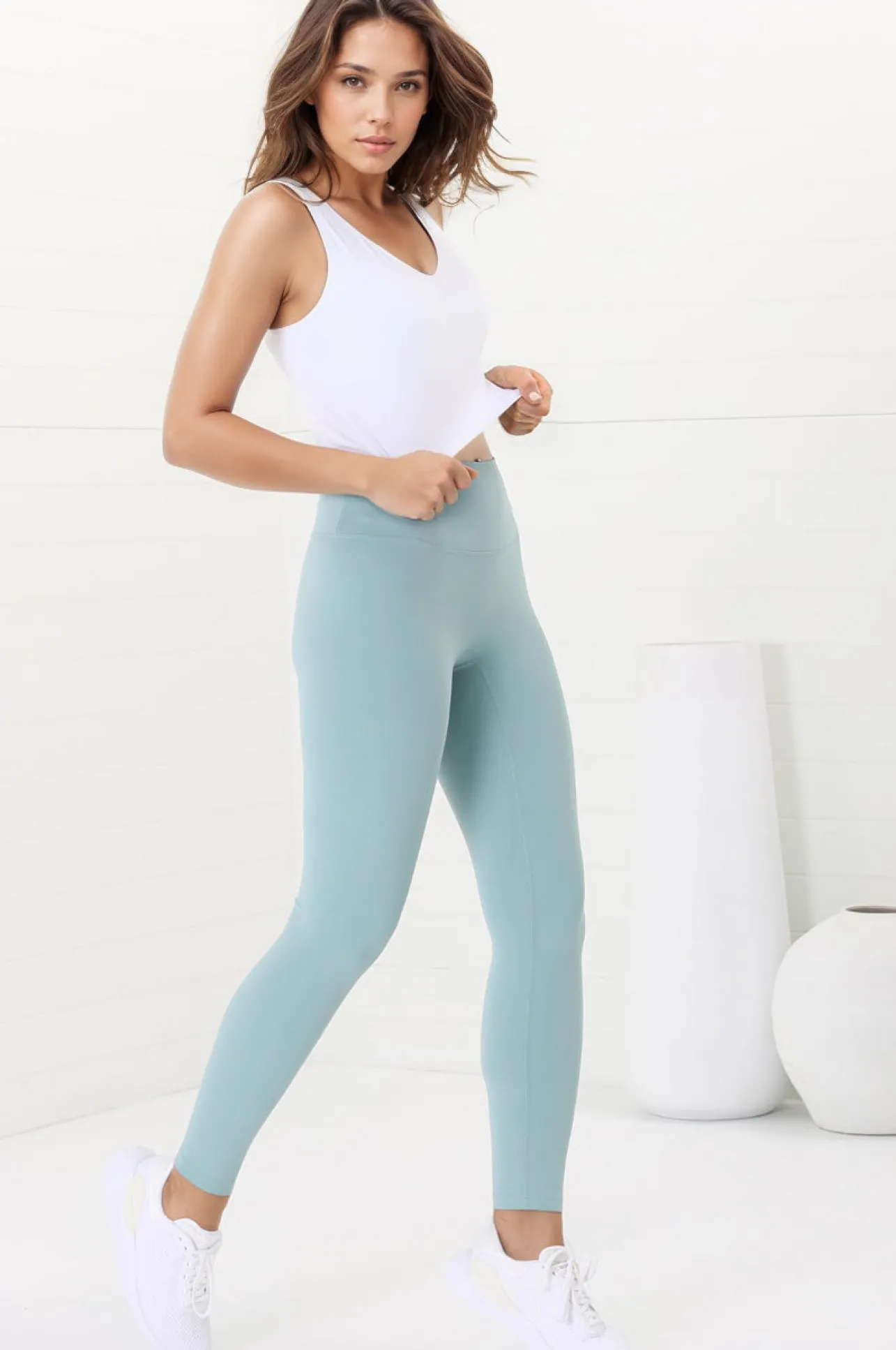 Axel Leggings - High Waisted Full Length Leggings in Frosted Green>Salty Crush Best