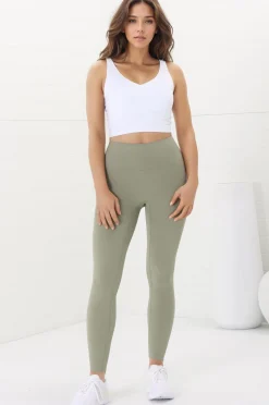 Axel Leggings - High Waisted Full Length Leggings in Matcha Green>Salty Crush Hot