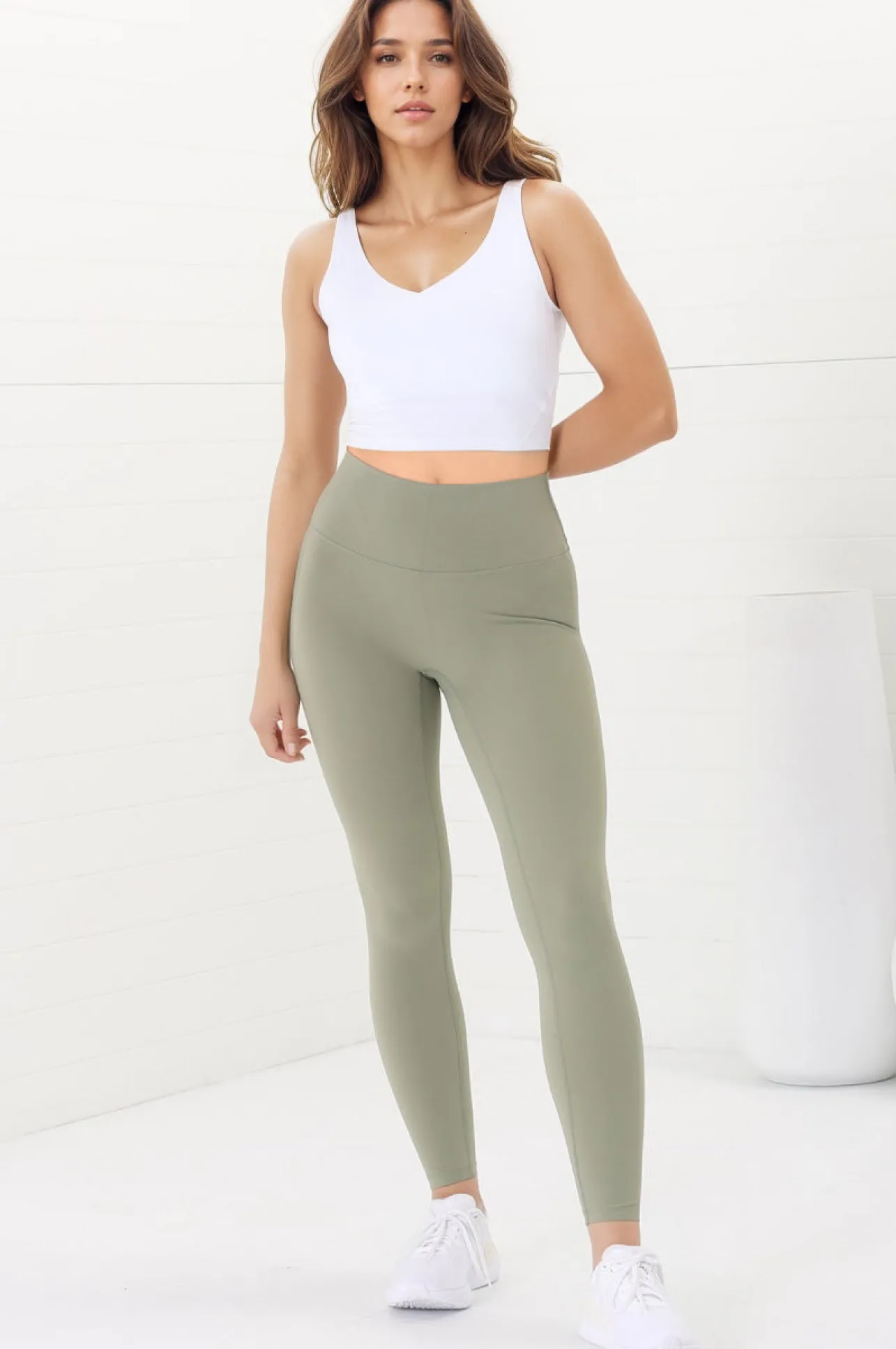Axel Leggings - High Waisted Full Length Leggings in Matcha Green>Salty Crush Hot