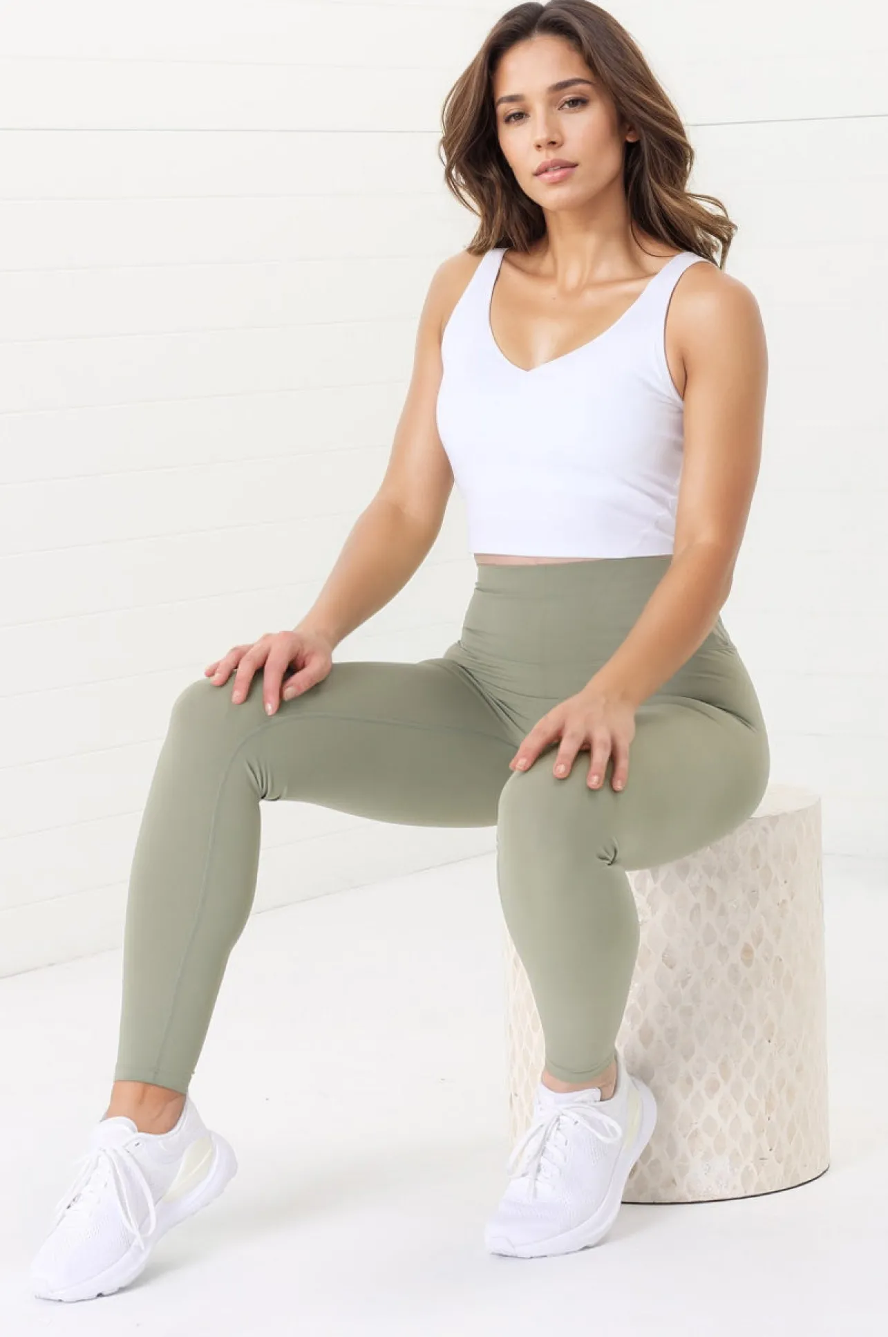 Axel Leggings - High Waisted Full Length Leggings in Matcha Green>Salty Crush Hot